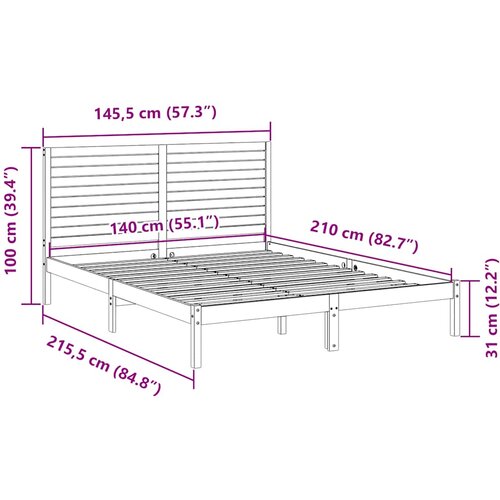  Dugi okvir kreveta bez madraca bijeli 140 x 210 cm masivno drvo Slike