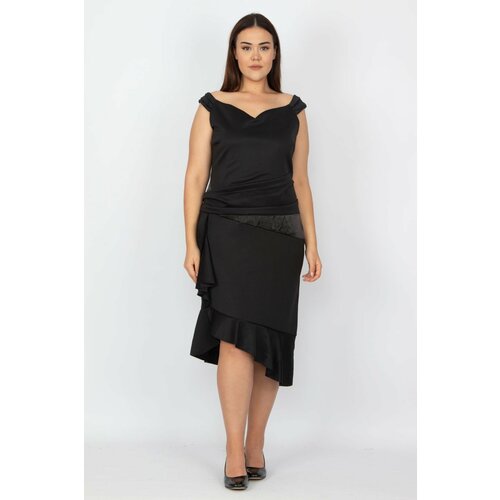 Şans Women's Plus Size Black Waist And Skirt Detailed Dress Cene
