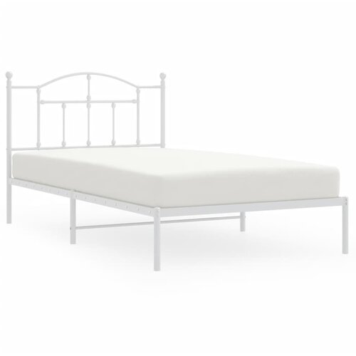 Maison Chic Kovinski Posteljni okvir - Enojna postelja - Postelja za odrasle z vzglavjem bel 100x200 cm, (21694644) Slike