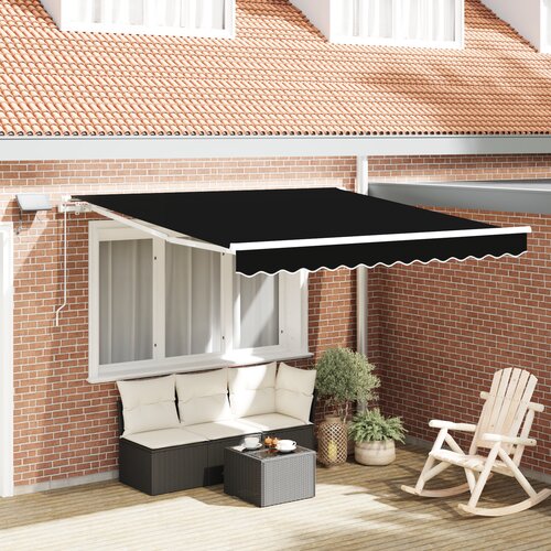 vidaXL Ročna Retraktibilna Tenda z LED Črna 350x250 cm, Tenda Zamenjavna Tkanina za Okvir 3.5x2.5 m Črna Cene