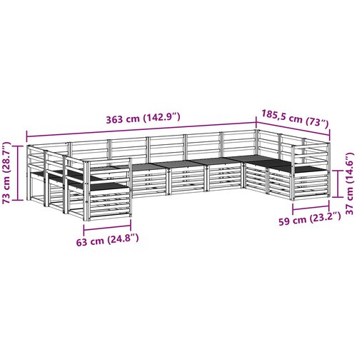  Set vanjskih sofa 10 pcs Bijela 363 x 185,5 x 73 cm Slike