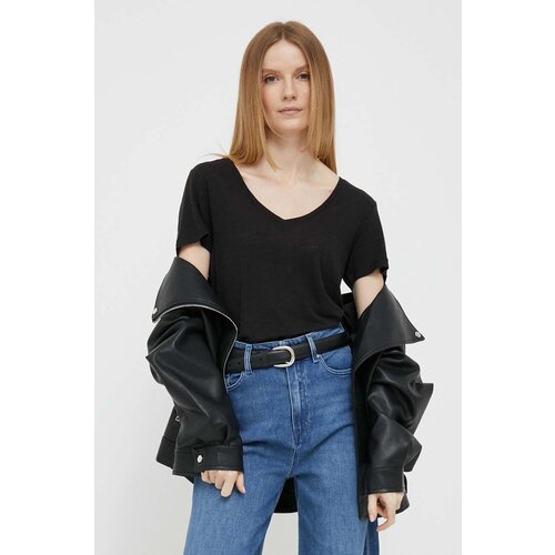 Tommy Hilfiger Kratka majica s primesjo lanu črna barva Slike