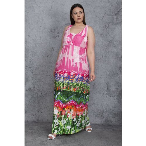 Şans Women's Plus Size Colorful Dress with Wrapover Neck Straps Cene