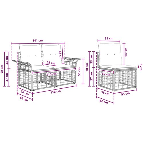  Set vanjskih sofa 3 pcs Poliester Slike
