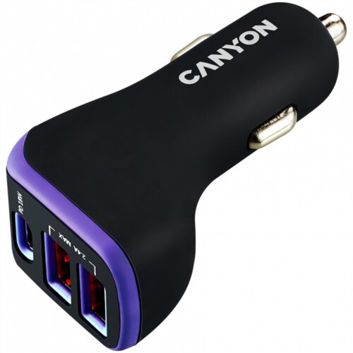 Canyon universal 3xUSB car adapter, input 12V-24V, output dc usb-a 5V/2 4A max CNE-CCA08PU Slike