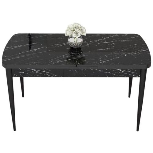Hanah home trpezarijski sto na razvlačenje Eva, 132 &amp;times; 80 cm (razvučen 170 cm), ploča u dekoru crnog mermera, crne noge Slike