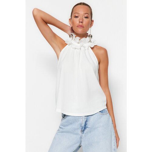 Trendyol Ecru Collar Detailed Smart Crepe Knitted Blouse Cene