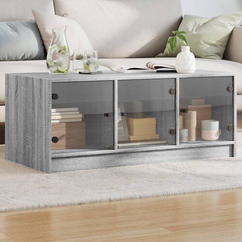  The Living Store Klubska mizica s steklenimi vrati siva sonoma 102x50x42 cm - Klubska Mizica, (21448224) Slike