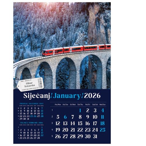  KALENDAR &amp;quot;PUTUJEM EUROPOM 2026&amp;quot; 13 LISTOVA, SPIRALA Slike
