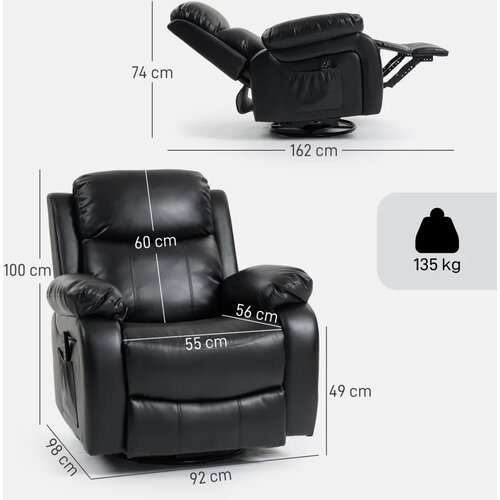  Masažna fotelja s 8 vibracijskih glava naslonjač ​​podesivi naslon + oslonac za noge crna Slike