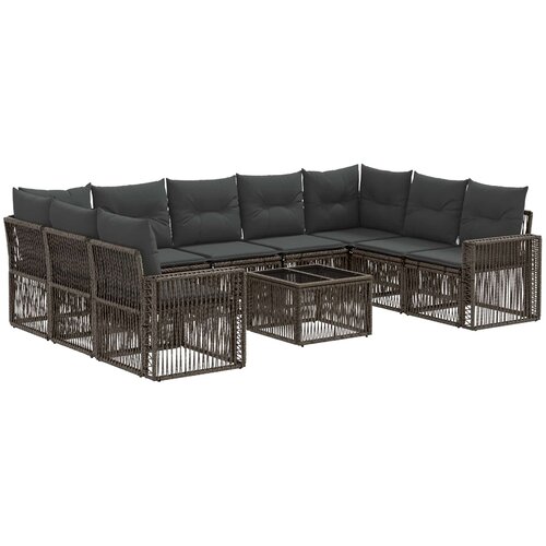 vidaXL Vrtna sedežna garnitura 10 pcs Siva in temno siva poli ratan, (5000270740) Cene