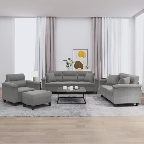 VidaXL 4-dijelni set sofa s jastucima tamnosivi od mikrovlakana Slike