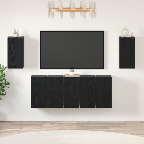  Set TV komoda s policom Zidne s pohranom s vratima 7 pcs Crni hrast 30.5 x 30 x 60 cm Slike