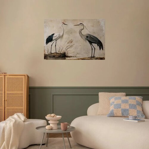  Plakat - Birds from an Old Engraving - vintage-style illustration of a heron and a crane 60x40 Bez okvira Slike