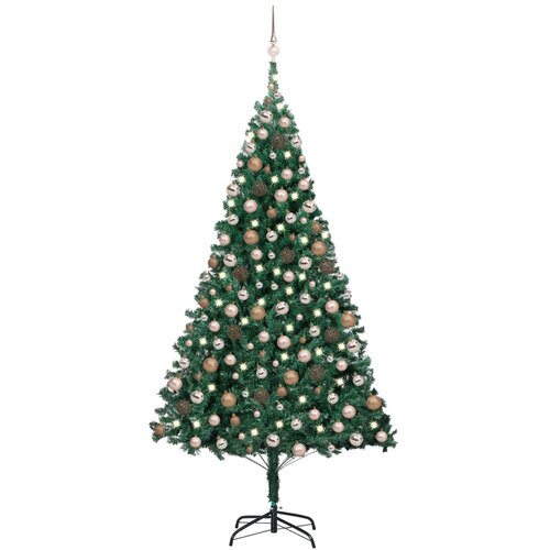 vidaXL Umjetno osvijetljeno božićno drvce s kuglicama zeleno 240cm PVC Cene