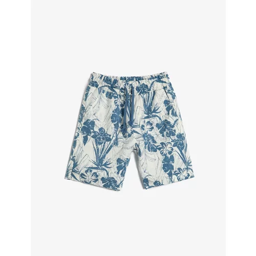 Koton Linen Shorts with Pocket, Elastic Waist, Floral Print.
