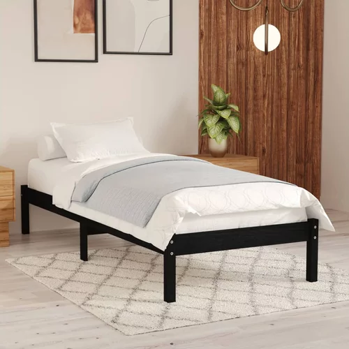 vidaXL posteljni okvir črn iz trdne borovine 90x190 cm UK Single