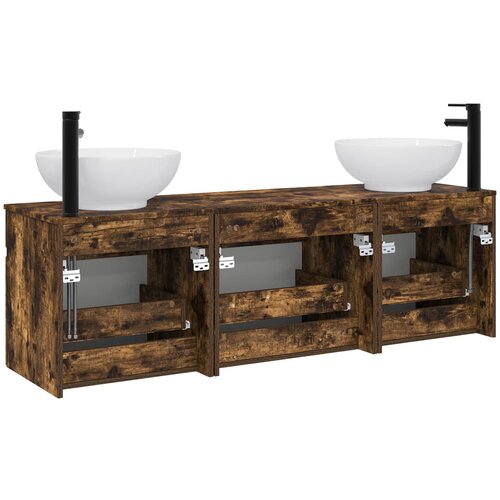  Set ormarića za kupaonicu 3 kom. Dimljeni hrast Smeđa 49 x 44,5 x 66,5 cm Slike