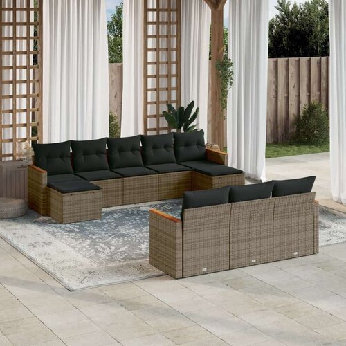 VidaXL 10-dijelni set vrtnih sofa od poliratana s jastucima sivi Slike