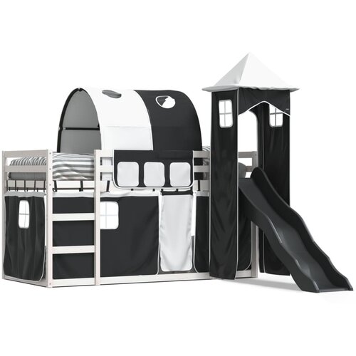 vidaXL Krevet na kat s toboganom i zavjesama bijelo-crni 90 x 190 cm Cijene