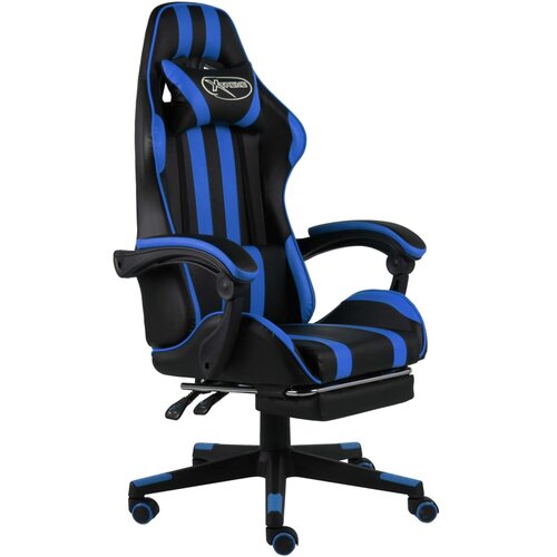 vidaXL racing stol z oporo za noge črno in modro umetno usnje Cene