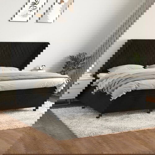 VidaXL Box spring postelja z vzmetnico črna 180x200 cm žamet Slike
