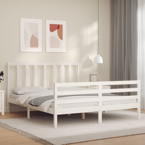 vidaXL Posteljni okvir z vzglavjem bel 160x200 cm trden les Cene