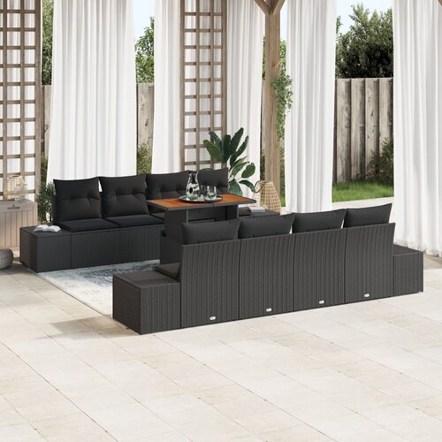 VidaXL Vrtni sofa set Set od 7 Crna Ratan i tkanina jastučića Vrtna sofa Slike