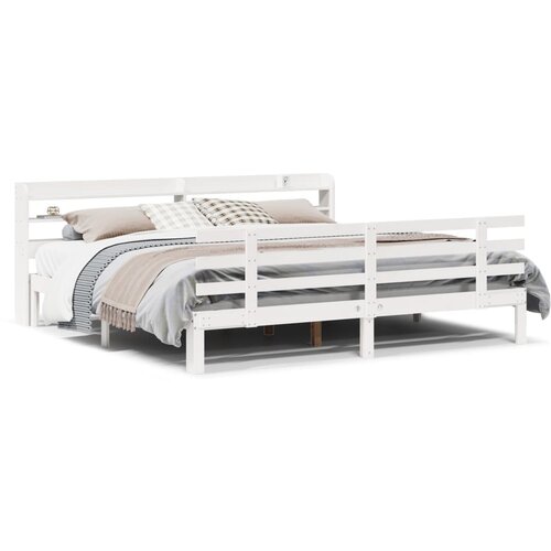 VidaXL Posteljni okvir z vzglavjem brez vzmetnice bel 200x200 cm Slike