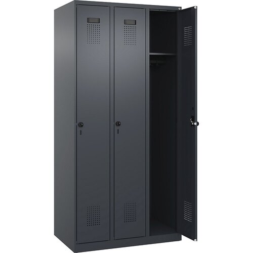 C+P Garderobna omara Evolo PLUS, 3 deli, sive barve, Š 900 mm, talni drsniki, vrtljiv zapah Cene
