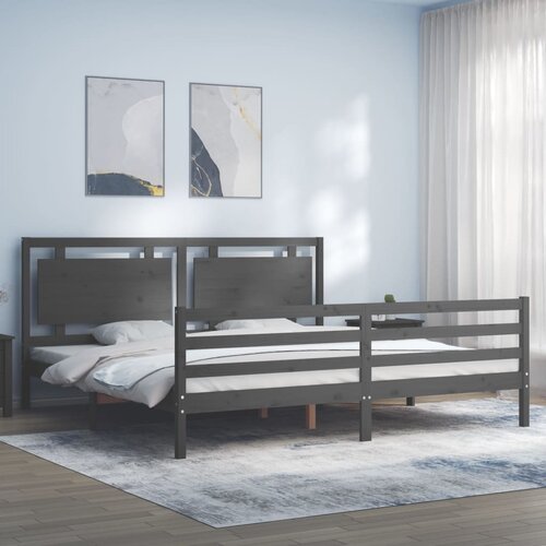  Okvir za krevet s uzglavljem sivi 200 x 200 cm od masivnog drva Cene