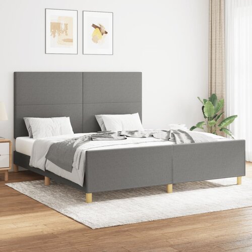 The Living Store Posteljni okvir z vzglavjem temno siv 160x200 cm blago - Posteljni Okvir Z Vzglavjem, (21438664) Slike
