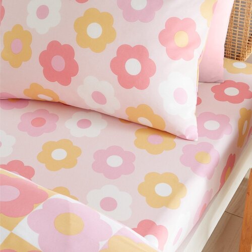 Catherine Lansfield Rožnata napenjalna enojna otro&amp;scaron;ka rjuha 90x190 cm Retro Daisy &amp;ndash; Slike