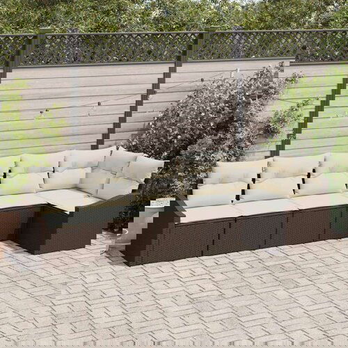  Vrtna garnitura - 6-dijelni vrtni blagovaonski set s jastučićima od smeđeg poliratana Cijene