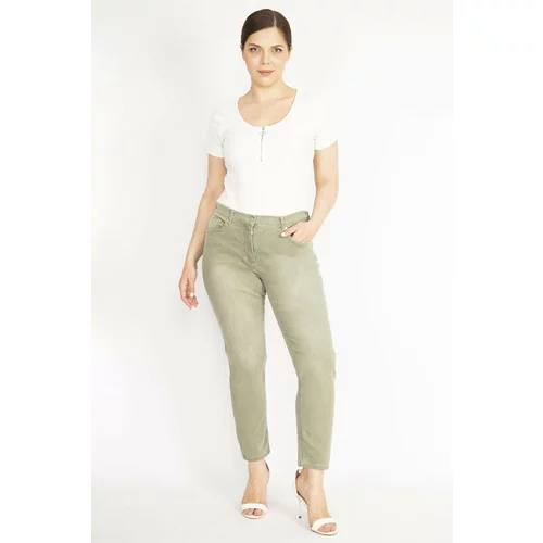Şans Women's Khaki Plus Size Jeans with 5 Pockets