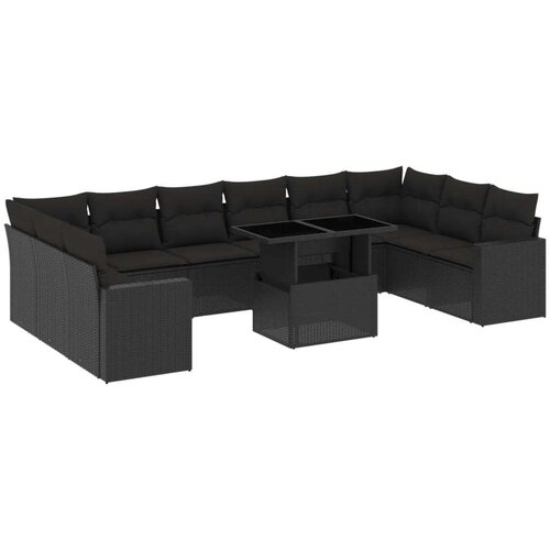  11-dijelni set vrtnih sofa od poliratana s jastucima crni Slike