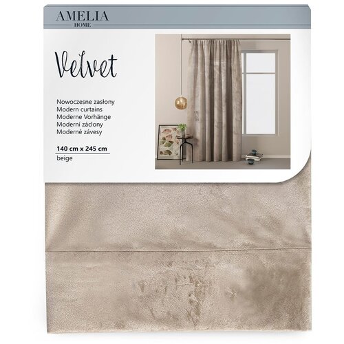 Restilo Bež žametna zavesa AmeliaHome Velvety, 245 x 140 cm Slike