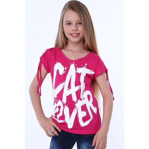 Fasardi Girl&amp;#039;s blouse with short sleeves and amaranth inscription Slike