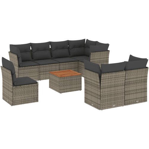  9-dijelni set vrtnih sofa od poliratana s jastucima sivi Slike