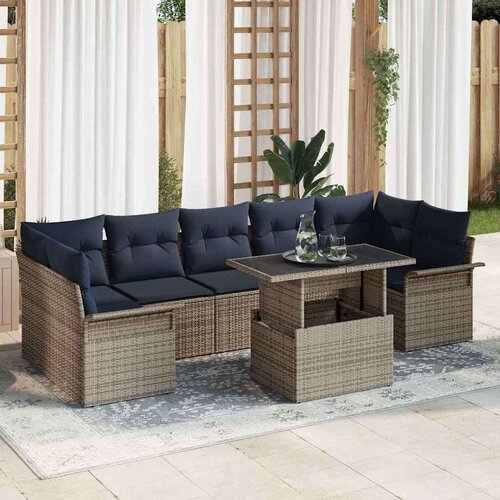  Vrtna sedežna garnitura z blazino 8 pcs Siva Poly ratan, (5000021823) Cene