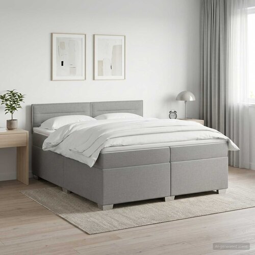  Boxspring krevet s madracem Svjetlosiva 200 x 200 cm Tkanina Cene