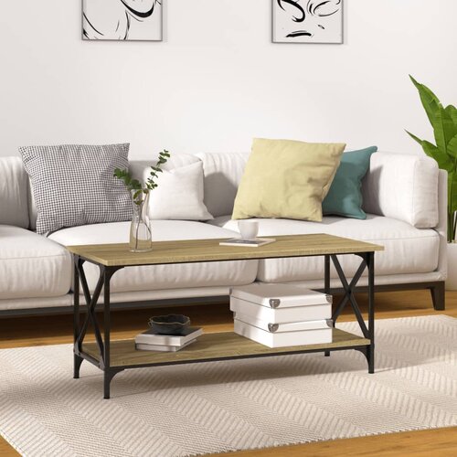 The Living Store Klubska mizica črna 100x45x45 cm inženirski les in železo - Klubska Mizica, (21573124) Cene
