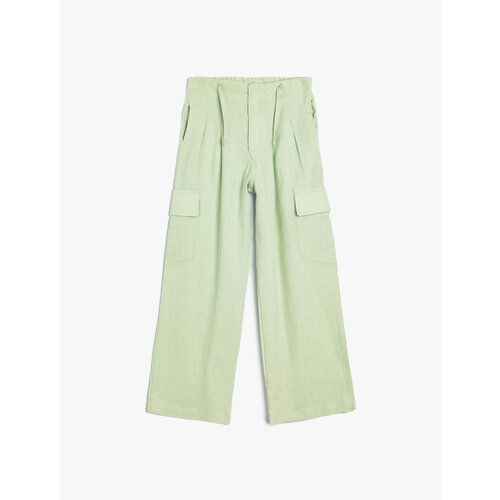 Koton Linen Trousers Wide Leg Cargo Pocket Elastic Waist Slike