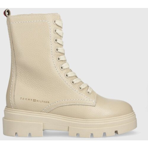Tommy Hilfiger Usnjeni nizki &amp;scaron;kornji Monochromatic Lace Up Boot ženski, bež barva Slike