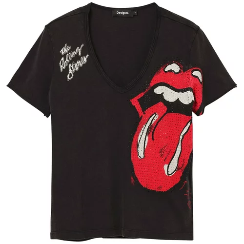 Desigual Majica 'Rhinestone The Rolling Stones' rdeča / črna / bela