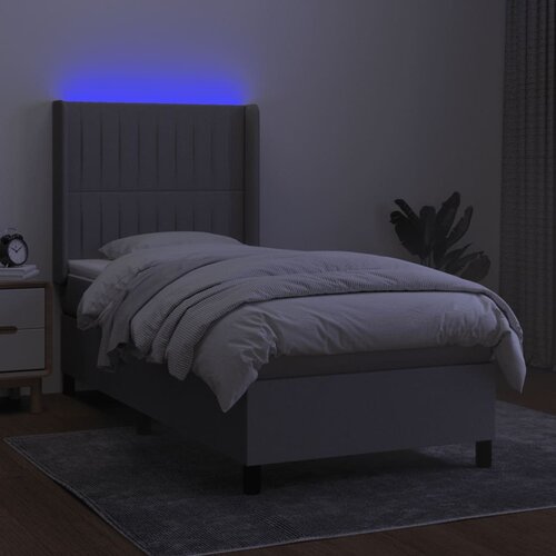  Krevet box spring s madracem LED svjetlosivi 90x190 cm tkanina Slike