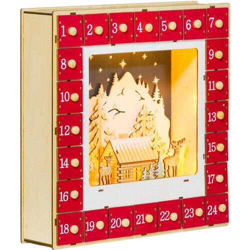 HOMCOM božični adventni koledar MDF 34D x 7&Scaron; x 34V cm rdeč, (5000242551) Cene