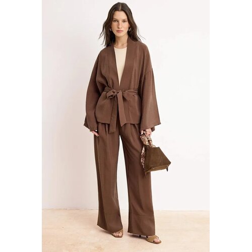Trendyol Modest Trendyol ženski set kimono - pantalone - top Tctss26Us00048, smeđa Cene