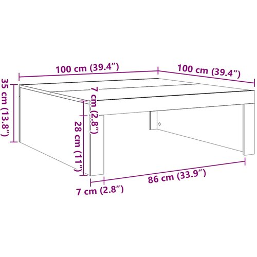  Stolić za kavu boja starog drva 100x100x35 cm konstruirano drvo Slike