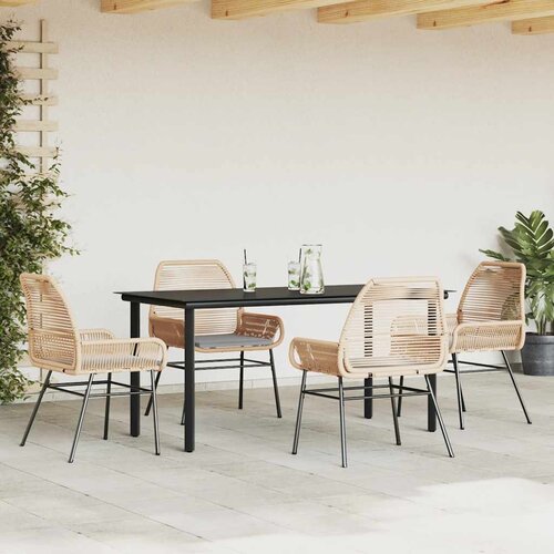  5-dijelni vrtni blagovaonski set s jastucima poliratan i staklo Smeđa 160 x 80 x 74 cm Slike